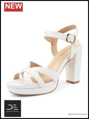 Crisscross Platform Block Heel Ankle Strap Dress Sandals - Faux Leather, Peep